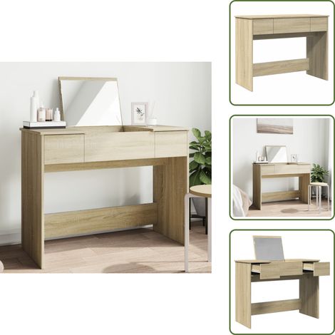 Coiffeuse rangement - vidaXL Coiffeuse avec miroir chêne sonoma 100x45x76 cm - Coiffeuse miroir maquillage (1/5)
