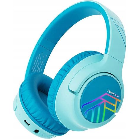 Auriculares inalámbricos PowerLocus Bobo azules con LED y entrada AUX para niños (1/5)