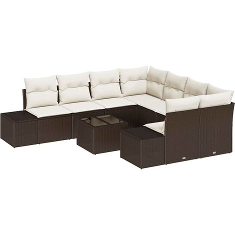 Maison Exclusive - Garten-Sofa-Set mit Kissen 9 pcs Braun und Cre