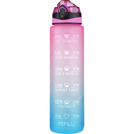 Botella de agua deportiva de 1 litro con temporizador, libre de BPA, a prueba de fugas y reutilizable, ideal para acampar, ciclismo, fitness, oficina, escuela y gimnasio. (1/5)