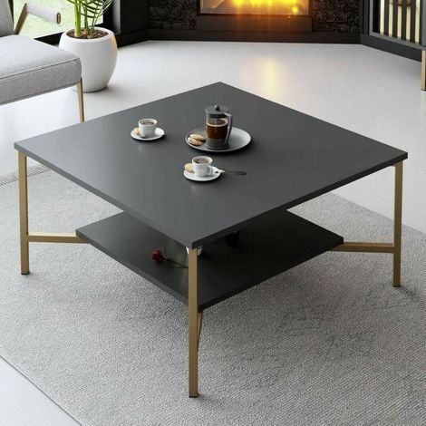 Dmora - Table basse Alshain, Table basse, Porte-revues pour canapé, Etagère de salon, 80x80h40 cm, Anthracite et Noir, avec emballage renforcé (1/5)