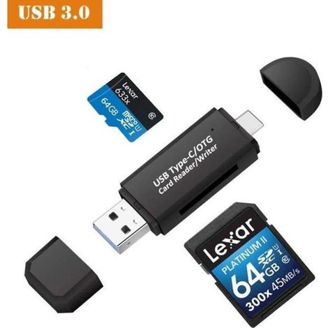 Eilife Lecteur de Carte Mémoire USB 3.0, Type C Lecteur de Carte SD/MicroSD OTG Adaptateur pour Macbook Pro, MacBook, iMac, Samsung (1/4)