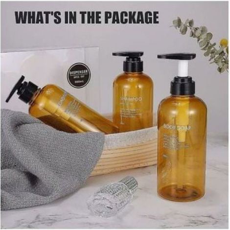 Bouteilles Shampoing Vides 500ml, Lot 3 Pompes Plastique Jaune, Distributeur Savon Liquide (1/4)
