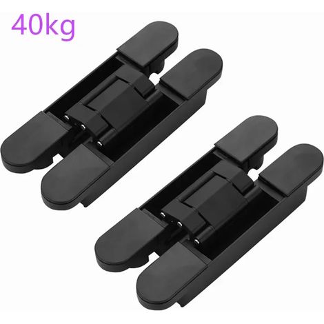 (40 kg - noir) 2 charnières de porte invisibles Dooroom, charnières à roulement réglables 3D, noir brillant, alliage de zinc chromé brillant, charnière à paumelle (1/5)