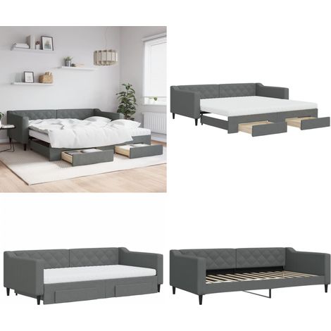 vidaXL Tagesbett Ausziehbar mit Schubladen Dunkelgrau 100x200 cm Stoff