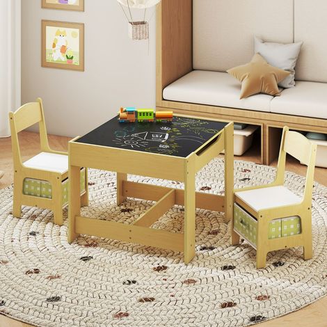 Table Enfant Tableau Amovible à 2 Faces et 2 Boîtes avec Chaise Bureau Enfant avec Rangement Taille Compacte pour Chambre Enfant École Vert (1/2)