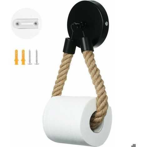 Porte Papier Toilette sans Perçage, Vintage Porte Rouleau Papier Toilette, Noir Mat Support Papier Toilette pour Salle de Bain (1/5)