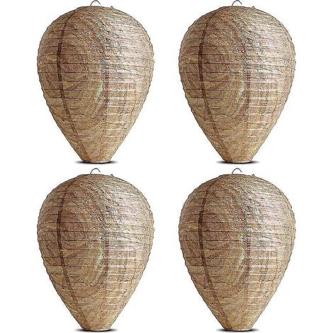 Lot de 4 leurres de nid de guêpes suspendus, faux nids en papier non toxique, répulsifs efficaces contre les abeilles et les frelons, pour la maison et le jardin. (1/5)