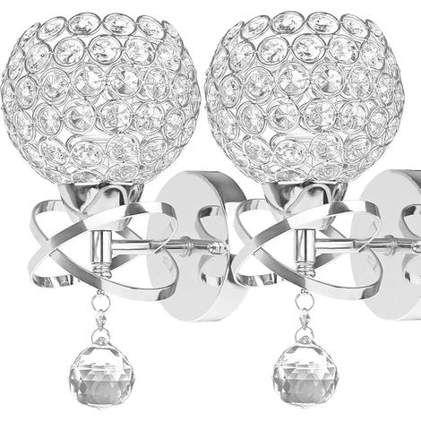 Lot de 2 appliques murales modernes, lampes en cristal pour chambre à coucher, allée et salon, douille E14 (ampoules non incluses) (1/5)