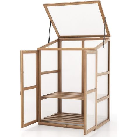 COSTWAY Garden Cold Frame Portable Mini Wooden Greenhouse Outdoor Plant Cabinet