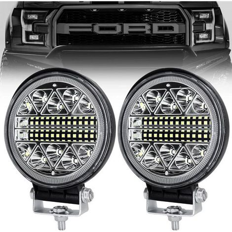 Lot de 2 phares LED ronds 102W – Longue portée 6000K – IP68 étanche – Aluminium antichoc pour voitures, camions, SUV, bateaux (1/5)