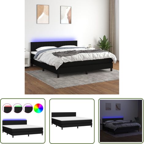 The Living Store Boxspringbett mit Matratze & LED Schwarz 160x200 cm Stoff - Boxspringbett - Doppelbett - Schlafsystem - Lattenrost - Bettauflage (1/5)