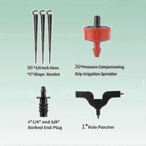 Kit de 65 goutteurs à compensation de pression d'eau pour irrigation goutte à goutte de jardin, 2 l/4 l/8 l, débit constant, régulateur de débit constant