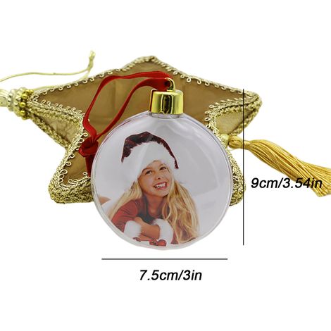 Boule de Noël transparente en plastique avec photo, cinq étoiles, décoration de Noël à suspendre au sapin. (1/5)