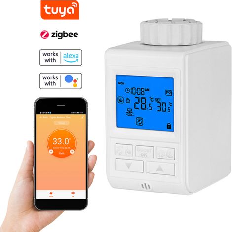 Robinets thermostatiques de radiateur Tuya Zigbee avec affichage LCD TRV, contrôle intelligent de la température, contrôle hebdomadaire via application, compatibles avec et (1/5)