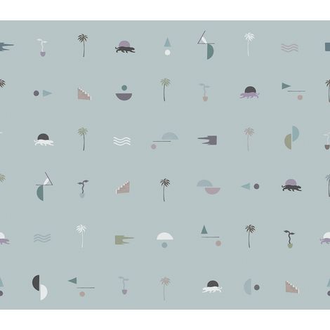 papier peint panoramique symboles bleu gris - Sanders & Sanders (1/2)