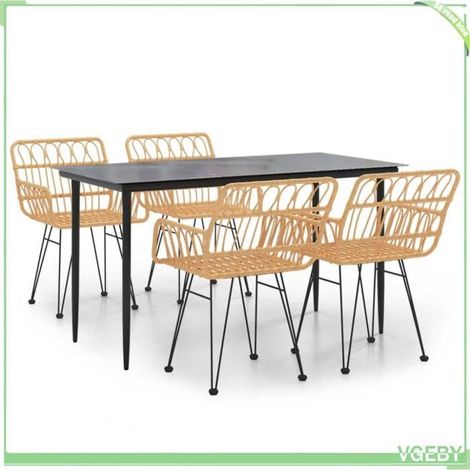 Ensemble à manger de jardin - FAFEICY - 3157847 - Résine tressée anti-intempéries - Plateau verre trempé - Cadre acier 4 places (1/5)