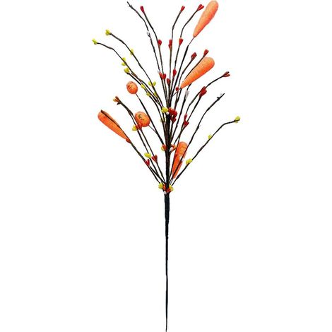 Tige artificielle de Pâques de 45 cm avec baies colorées et trois carottes, décoration de Pâques flexible et artificielle orange. (1/2)