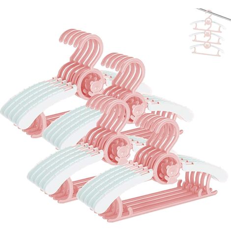 Cintres Enfants Bébé 28-37cm,20pcs Cintre Vêtements Réglables Durables Antidérapants avec Crochets en Forme d'ourson, Empilables Peu encombrant, pour Pantalon et Jupe Bébé, Rose Baby Hangers (1/5)