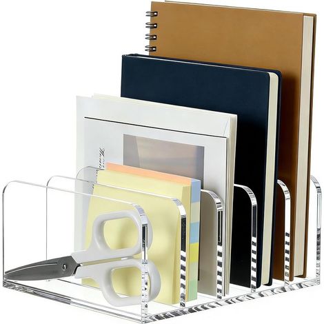 Organisateur de Bureau Transparent Acrylique 5 Compartiments, Range Document Corbeille à Courrier pour Bureau Maison École (1/5)
