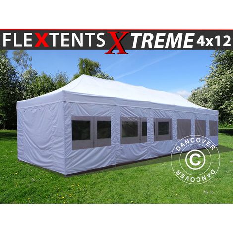 Tente pliante FleXtents Xtreme 50 4x12m Blanc, avec cotés