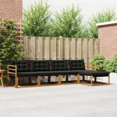 vidaXL Set di divani da esterno con cuscino 5 pcs Naturale e Nero