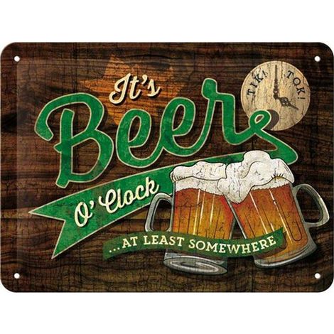 Plaque décorative en métal en relief 20 x 15 cm Beer O' Clock Glasses