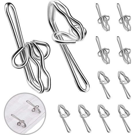 100 Stück silberfarbene Metall-Gardinenhaken, Metall-Gardinenhaken für Raffgardinen, Fenstergardinen, Türgardinen und Duschgardinen (1/4)