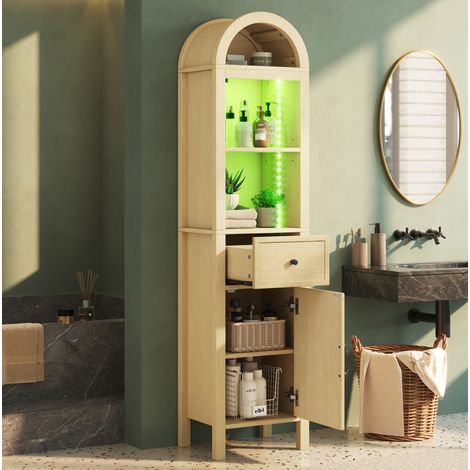 Colonna bagno 40x30x163 cm in MDF, legno naturale, LED, salvaspazio – MEUBLIV (1/5)