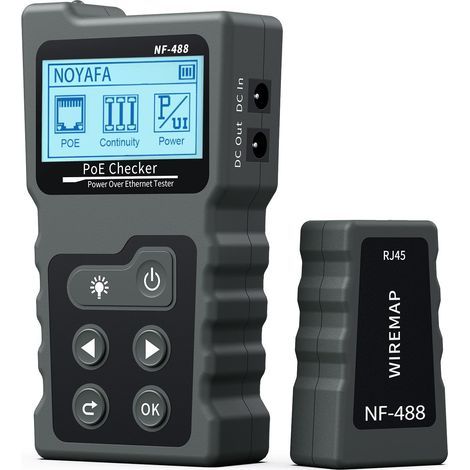 Tester di tensione e corrente PoE con display LCD, tester per cavi con funzione PoE, tester per cavi di rete, tester di rete, NF-488 (1/5)