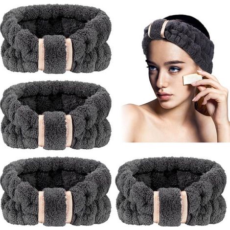 Confezione da 4 fasce per capelli in microfibra per SPA - Adatte per trucco, pulizia, doccia, yoga e sport - Fasce elastiche in spugna da donna - Nere (1/5)