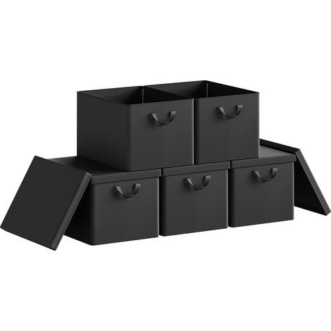 WOLTU Set 5 Scatole Portaoggetti box pieghevole cestino contenitore cesta con maniglie in tessuto Nero 27L
