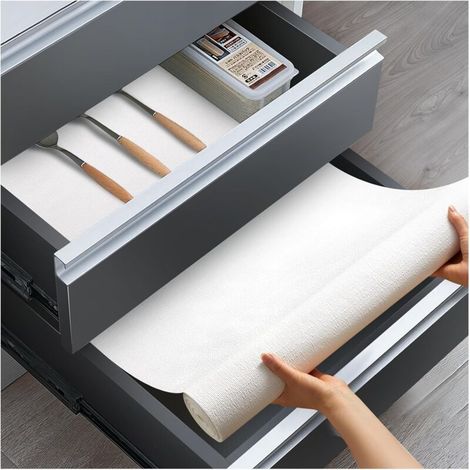 Revêtement antidérapant pour tiroirs et étagères, revêtements pour armoires de cuisine, non adhésifs, épais et résistants, imperméables et lavables, blanc, 30,5 cm x 3 m (1/4)