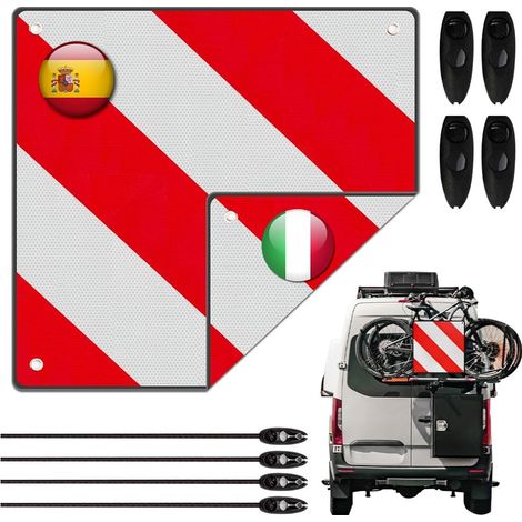 50x50cm Panneau Avertissement Porte-Vélos, 2 en 1 Panneau davertissement Aluminium Italie Espagne avec 4 Cordes Tension, pour Porte-vélos, Remorque Arrière, Voiture, Camping-car (1/5)