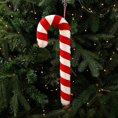 Weihnachtsdekorationen – Rot-weiße Samtornamente im Bonbon-Design – Christbaumhänger und Dekorationselemente (1/4)