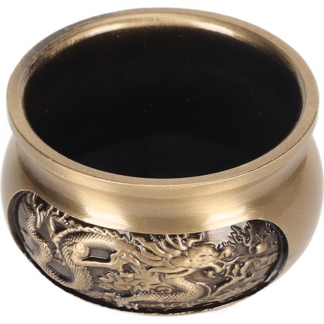 Brûleur d'encens miniature à trois pieds en bronze sculpté, porte-encens, cuivre pur, style Xuande (dragon et phénix chinois), brûleur d'encens d'intérieur, couleur bronze. (1/5)