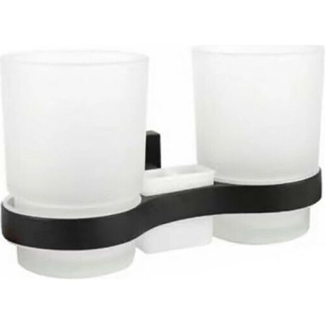 SUPPORT DE SALLE DE BAIN POUR LUNETTES ET BROSSE À DENTS EN VERRE NOIR MURAL HOME 02104 (1/2)