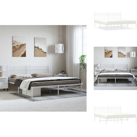 Bettgestell mit Kopfteil Metall Weiß 183x213 cm - Metallbettfundament - Doppelbett Gestell - Weißes Bettgestell - Boxspring Rahmen - Bettrahmen Metall (1/5)