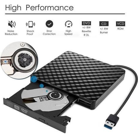 Graveur Lecteur Externe USB 3.0 DVD-R &, CD-RW Compatible avec Windows 2000-XP-Vista-Windows7-8-10 Mac OSX My20786 (1/4)