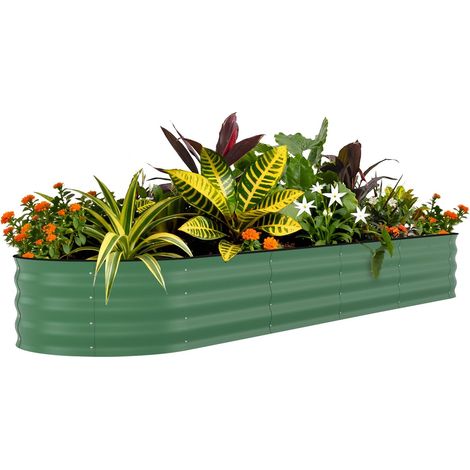 Carré potager surélevé en acier galvanisé 240x60x45 cm – Finition rouille – Pour culture de légumes et herbes- Vert