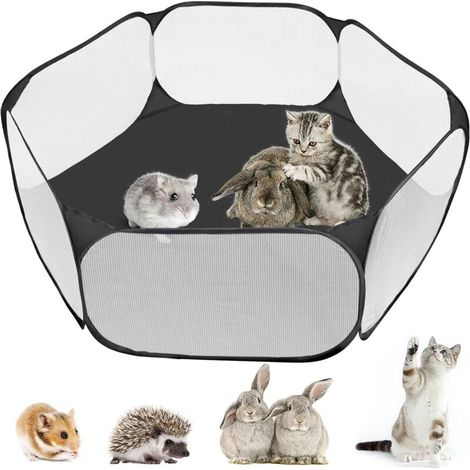 Small Animal Playpen, Foldable Portable Pet Exercise Tent Cage Tent for Guinea Pigs, Rabbits, Hamsters, Chinchillas, Hedgehogs (Black) (1/5)