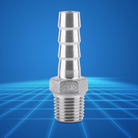 Raccords de tuyauterie filetés en acier inoxydable, connecteur d'extrémité de tuyau cannelé (1/4" x 10 mm) (1/3)