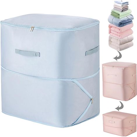 Sac de rangement à compression double couche bleu 54 x 42 x 60 cm avec fermeture zippée pour vêtements couettes oreillers et linge de lit (1/5)