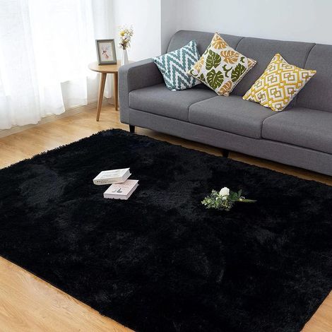 Teppich Shaggy Hochflor Antirutsch Läufer Wohnzimmer Schwarz 90x150CM (1/5)