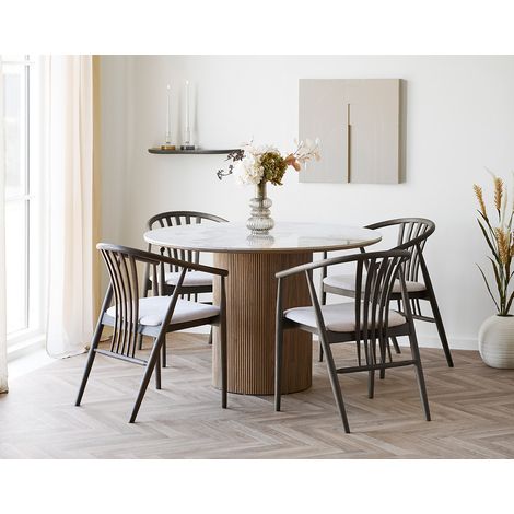 Lysa - table à manger plateau effet marbre et pieds effets bois - 4 personnes (1/5)