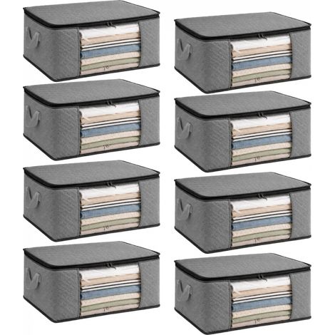 Lot de 8 sacs de rangement pliables pour vêtements, linge de maison avec poignées - Tissu - 35 Litres - Gris - Vivezen (1/5)