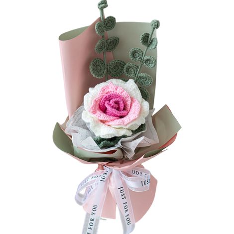 1 bouquet de fleurs au crochet, roses et tulipes, coton au lait, boîte cadeau incluse, idéal Noël Saint-Valentin Fête des Mères (1/5)