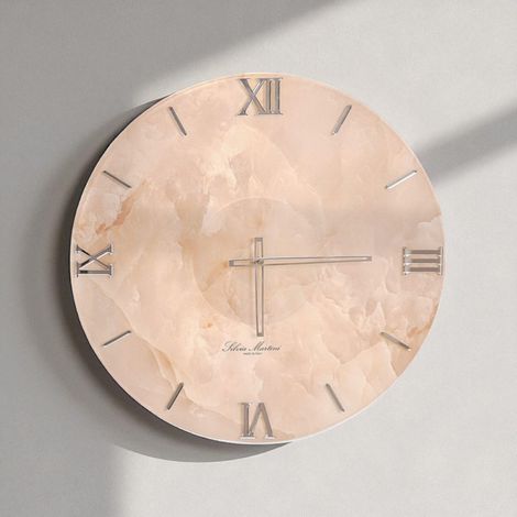 Orologio in vetro temperato da parete moderno D60 cm con stampa rosa antico - CARAH (1/4)