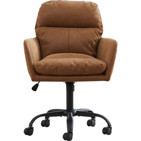 Sedia ufficio marrone in pelle PU con base nera regolabile (1/5)