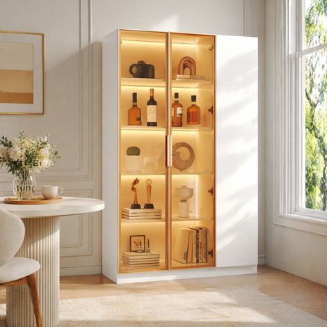 Vitrina de cristal blanca de 165 cm con LED multicolor y 3 puertas (1/5)